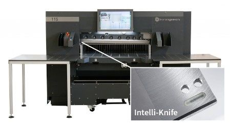 Bild der Schneidemaschine mit Detailbild vom Intelli-Knife (RFID Chip)