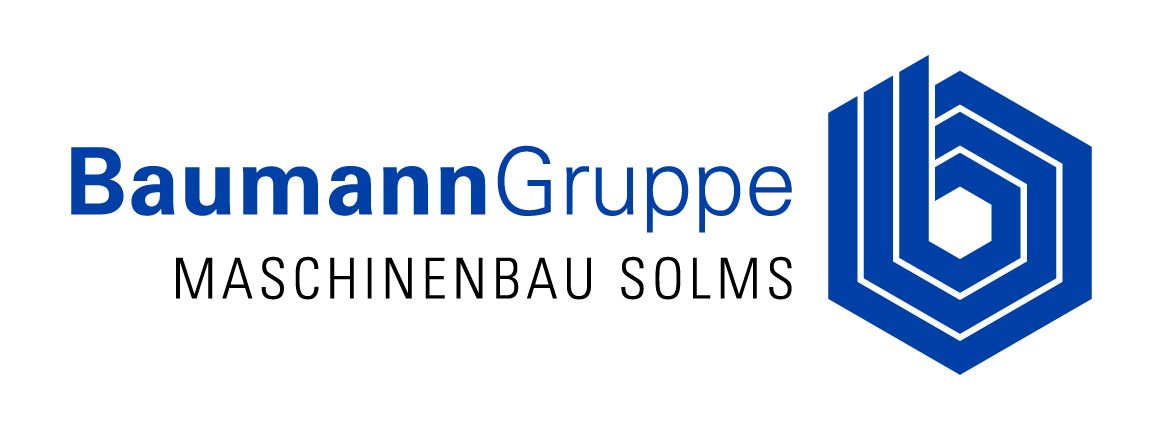 Logo mit Aufschrift BaumannGruppe Maschinenbau Solms und rechts Symbol